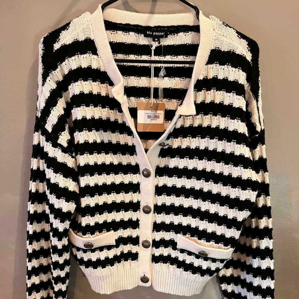 White and Black Stripe Cardigan